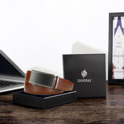 Image of Men's Ratchet Leather Belt Set - 2 Pack Sliding Belt Adjustable For Gift Mens Dress Casual 1 3 /8 inch,Cut for Fit