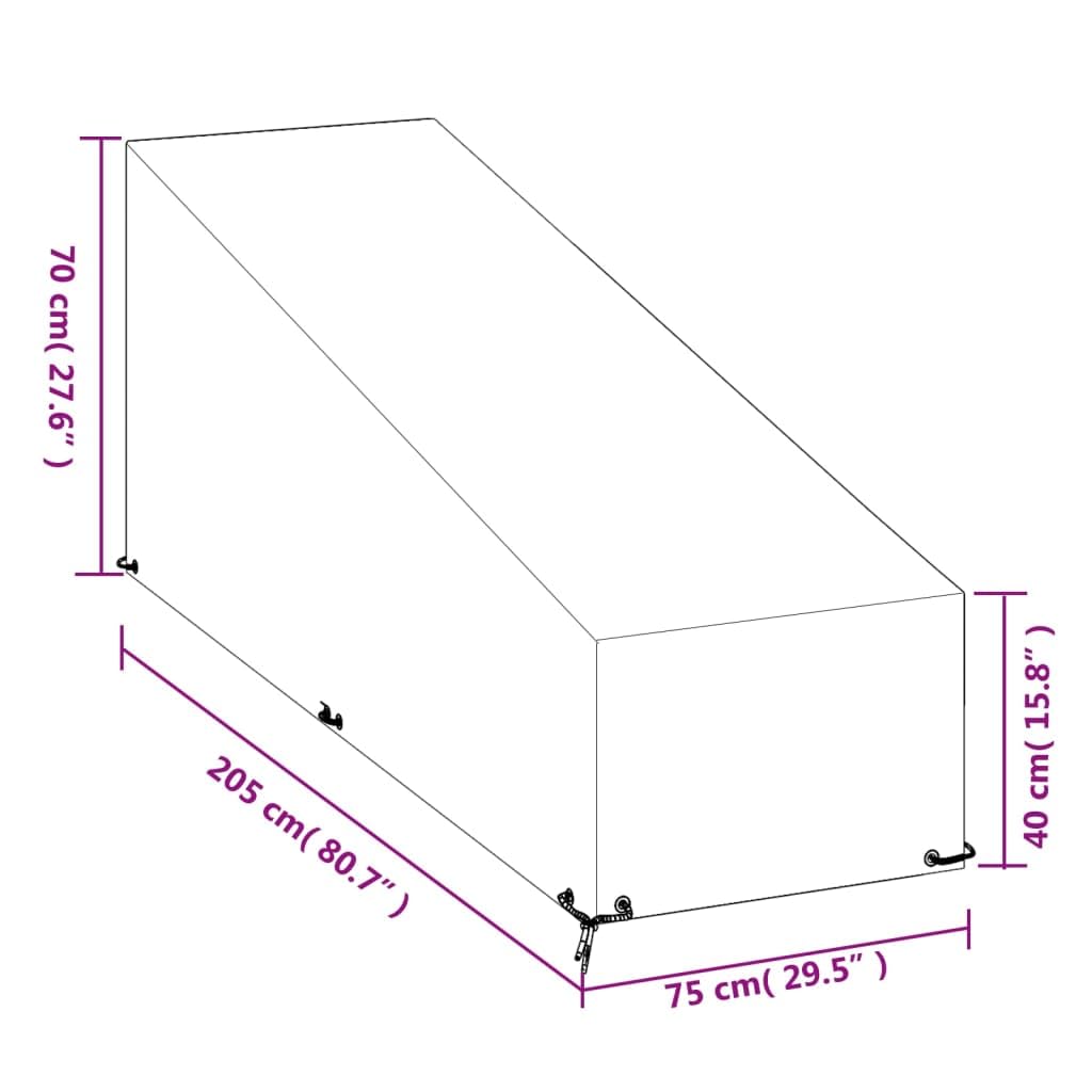 Sonnenliegen-Abdeckung 2er Set, Gartenmöbel Schutzhülle aus robustem PE-Material, 205x75x40/70 cm, inkl. 12 Aluminiumösen mit Befestigungsseil, Schwarz
