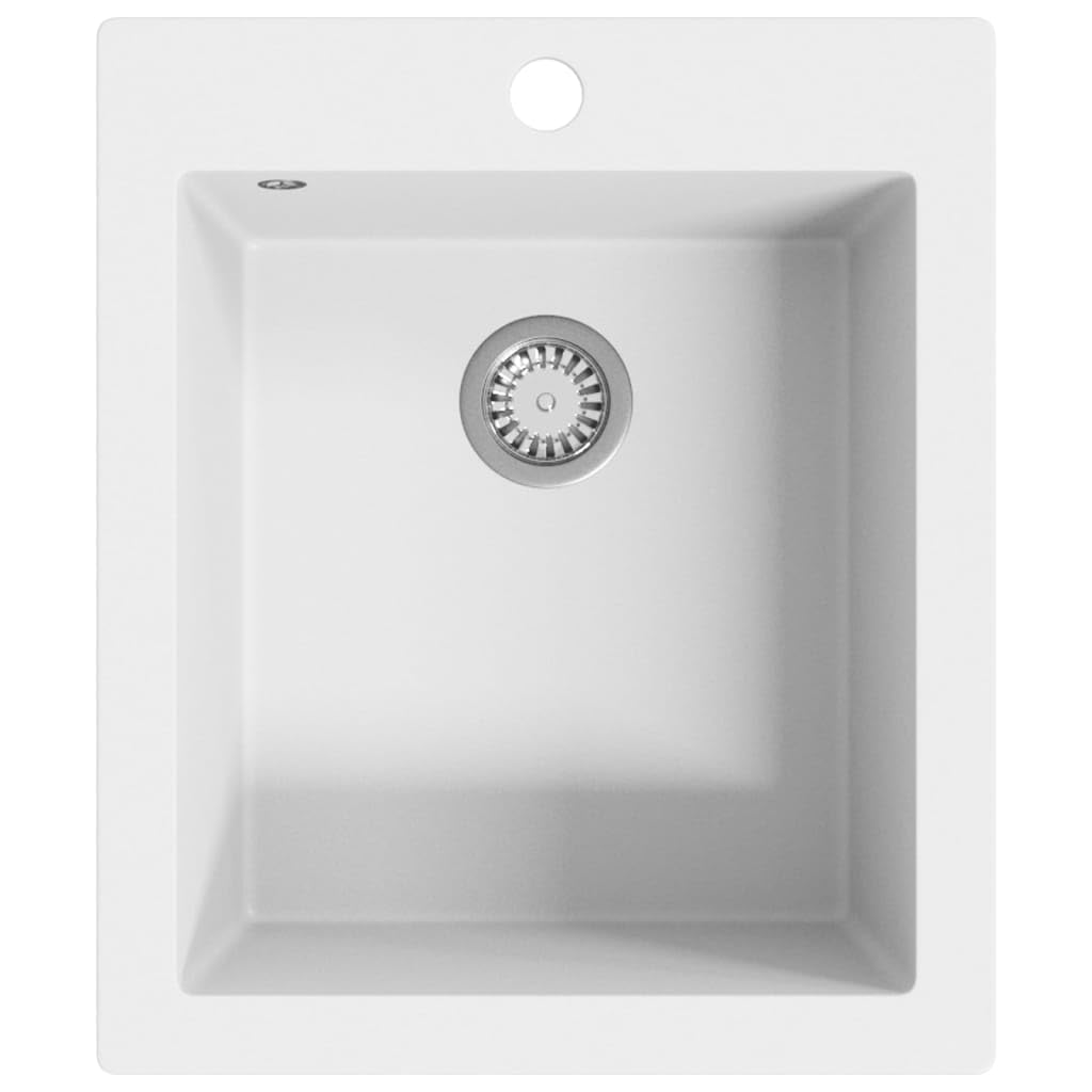 Vidaxl White Overmount Kitchen Sink Single Basin Granite Plumbing Kit