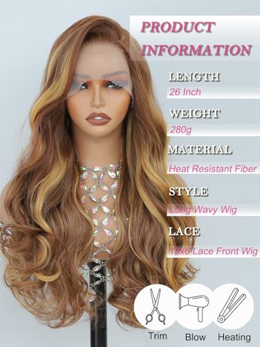 Barbique 13x6 Lace Front Wig 26 Inch Long Wavy Synthetic Hair Brown Blonde — view 2