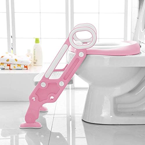 KEPLIN 408054 Potty Seat Adjustable Baby Toddler Kid Toilet Trainer with Step Stool Ladder for Boy and Girl (Pink)
