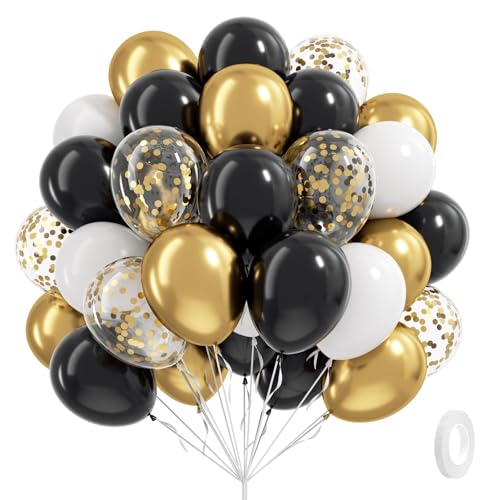 Image of 12inch Black White and Gold Balloons with White Metallic Gold Balloons | Graduation, Anniversary, Birthday Party Decorations, Wedding