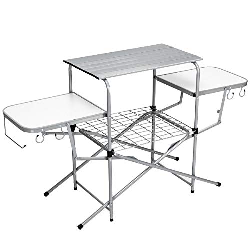 DORTALA Folding Camping Table with Carry Bag, Folding BBQ Table Grilling Stand with Storage Lower Shelf and Hook,Portable Cook Station Table Quick Setup for BBQ Party, Camping, Picnics