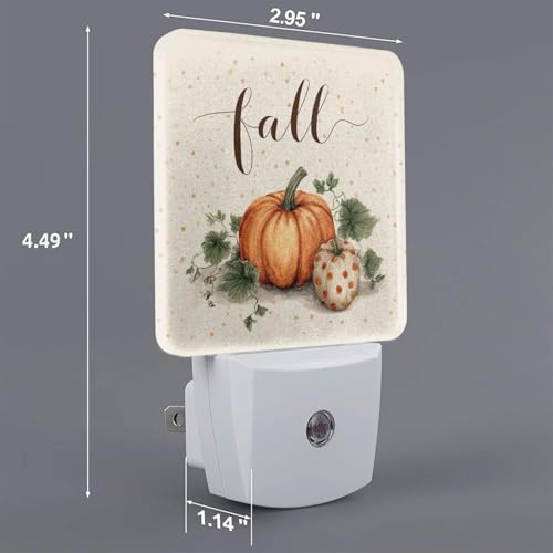 Image of Pumpkin Fall Autumn Flowers Sunflowers LED Plug-in Night Lamp 2 Piece Set, Auto Sensor Nightlights Set of 2 for Bedroom Bathroom
