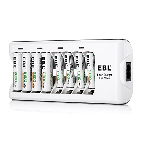 EBL 808 Cargador de pilas con 4 Unidades de AA 2800mAh y 4 unidades AAA 1100mAh Ni-MH Baterías Recargables