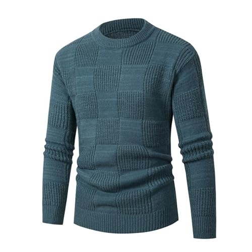 Men's Plaid Textured Print Fashion Sweater, Long Sleeve Knit Slim Dress Pullover Fall Winter Casual Crewneck Sweaters
