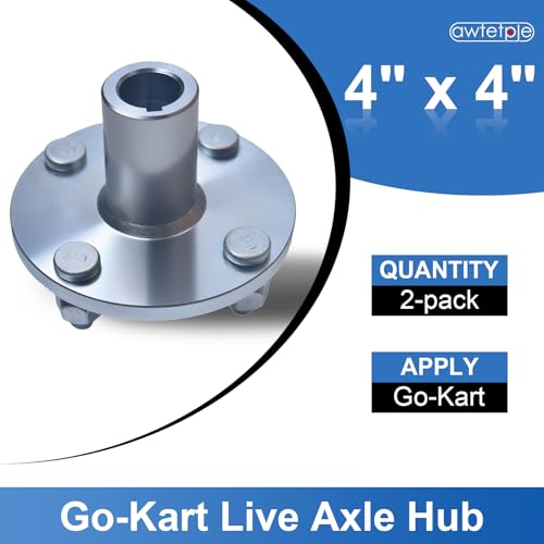 4\" x 4\" Go-Kart Live Axle Hub with 1\" to 3/4\" Step-Down - 1/4\" Keyed Shaft, 8 Inch Rear Front Wheel, x4 Lug Set Kit(2PCS)