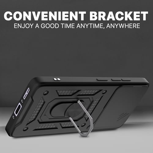 Image of Pikkme Back Cover for OnePlus 15 5G | 360 Protection Case | Sliding Camera Shield Cover & Ring Holder Stand D10 Tough Armor Bumper Case (Black)