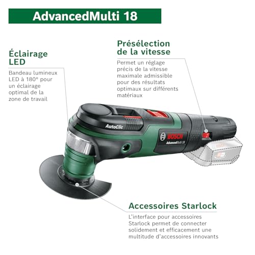 Bosch Home and Garden Outil multifonctions sans fil AdvancedMulti 18 avec set d'accessoires Livré sans batterie ni chargeur système 18V sous emballage carton 0603104000 - vue 3