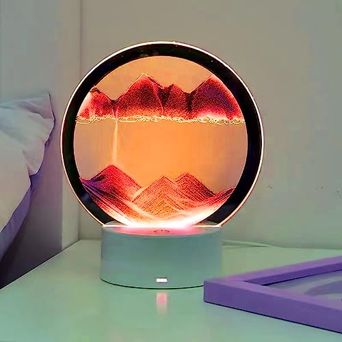 Neioaas Moving Sand Art Table Lamp-3D Deep Sea Sandscape Quicksand Lamp,7 Color Changing Sand Motion Desk Lamp,360° Rotating 3D Hourglass Lights,Desktop Art Toys for Life Home Decor(Red,Exclud 3AA) - Image 2