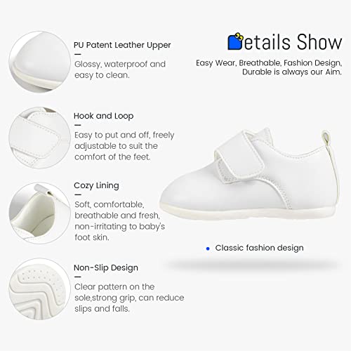 Sonsage Infant Baby Boys Girls Oxford Shoes Newborn White Pu Leather Loafers Flats Non-Slip Unisex Classic Moccasins Rubber Soft Sole Toddler Walking School Uniform Wedding Dress Shoe 18-24 Months thumb #4