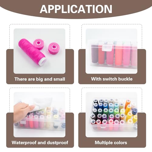 Image of 42 Slot Sewing Thread Box with 58 Types of Sewing Threads, Portable Transparent Storage Box Bobbin Needle Spool Organizer for Embroidery and Quilting, 9.25 x 5.3 x 2.5 Inch (with Threads)