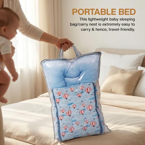 Image of Baybee 3-in-1 Baby Sleeping Bag & Carrying Bed | Velvet Cotton Carry Nest for New Born | Soft & Travel Friendly Sleeping Bag for Babies 0-6 Months (Lite Blue)