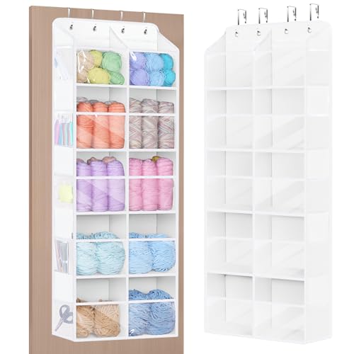 Image of Univivi Hanging Yarn Storage Organizer, Extra Large 5 Tiers Crochet Bag Organizer with Clear Deep Pockets, Over The Door Yarn Storage for Crochet Hook, Knitting Needles (White)