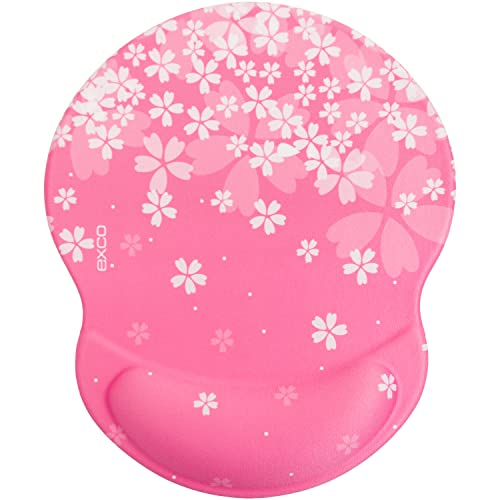 Excovip 桜 マウスパッド かわいい、おしゃれ 、疲労軽減、オフィス用、マウスパッド リストレスト一体型 デザイン、洗える、低反発 手首パッド 3606