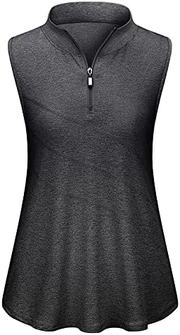 Koscacy Women’s Sleeveless Golf Tennis Polo Shirts Zip Up Dry Fit Workout Tank Tops