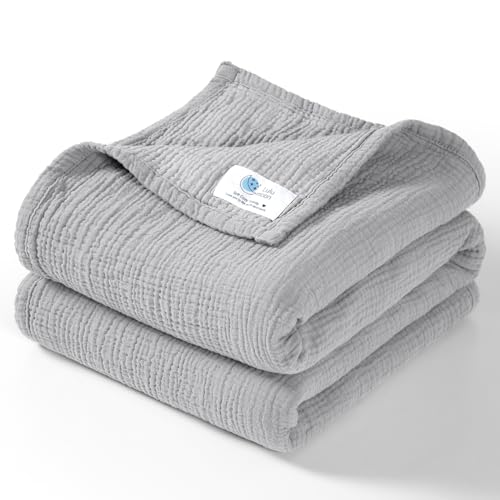 Image of lulumoon Muslin Baby Blanket Neutral: 100% Cotton Crib Blanket for Toddler & Infant - 4-Layers Breathable for Travel Stroller & Nursery Daycare 47"x47"(Silver Gray)