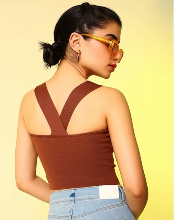 Image of Bedazzle Women's Ribbed Cutout Crop Top | Strappy V-Neck Ruched Sleeveless Tank | Sexy Stretchy Bodycon Club Wear for Party & Summer