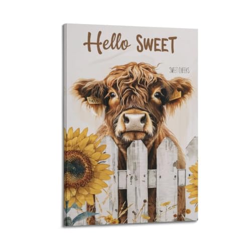 Toile Highland Cow Sweet-Cheeks : Idéale pour un Salon ou une Chambre Coquette