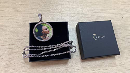 TUHE Hip Hop Jewelry Custom Necklace with Picture Personalized Photo Necklaces for Women Men Round Pendant Choker Necklaces