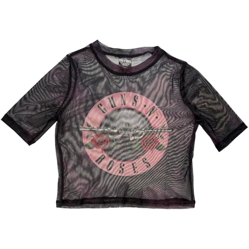 Guns N' Roses Mesh Crop Top T Shirt Rose Tint Bullet Logo Officiel Femme Noir Size S