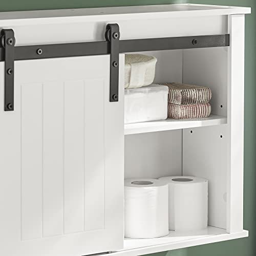 Haotian Kitchen Bathroom Wall Cabinet with Barn Door, Garage Laundry Room Wall Storage Cabinet, White Stipple, Linen Tower Bath Cabinet, Cabinet with Shelf, White BZR71-W - Thumbnail 4