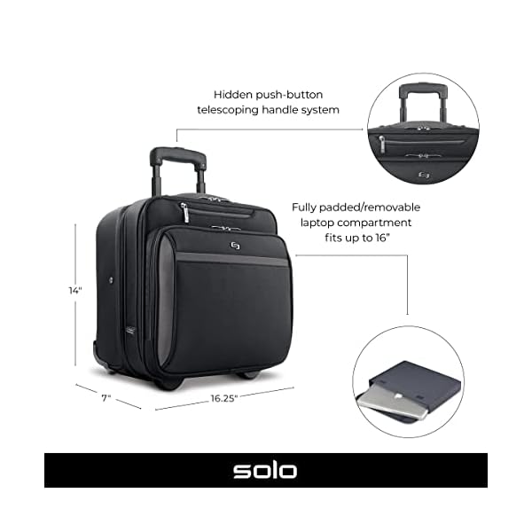 Solo New York 16-Inch Laptop Rolling Case, Overnighter section and remoavble sleeve Black, CLA902-4 - Image 3