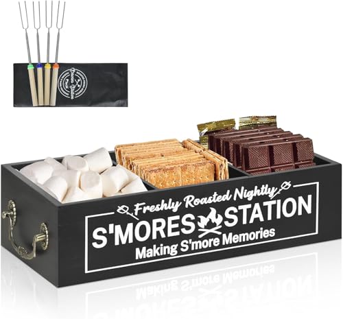 SMores Station Farmhouse Smores Bar Holder Smores Caddy Smores Accessories Organizer Smores Supplies Container Smores Maker Box for Smores Kit Black 3