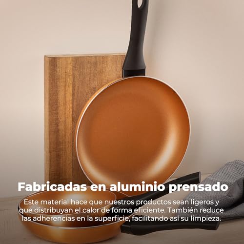 Foto von Set mit 3 Pfannen 18, 20 und 24 cm, aus gepresstem Aluminium, induktionsgeeignet, Kupfer-Kollektion