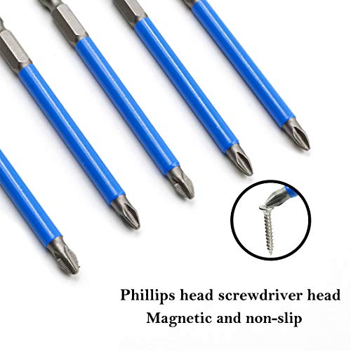 Cyful 10Pcs Magnetic PH2 Phillips Bits Set 3.5 inch Long Anti Slip #2 Bit (PH2 x 90MM)
