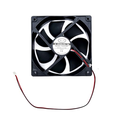 JZK DC 12V cooling fan 12cm, 12025 Low Noise dual-ball bearing hydraulic fan, 120mm brushless fan for ice machine, fan heater, cooler, PC case fan, 120x25mm