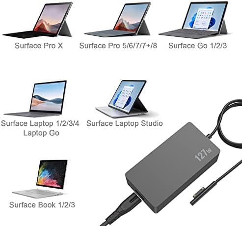 for Microsoft Surface Book 3 2 Charger 127W, 15V 8A Surface Laptop Power Supply Compatible with Surface Laptop 4 3 2 1 Go 3, Surface Pro 8 7 7+ 6 5 X, Surface Laptop Studio