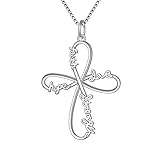 Cross Necklace 925 Sterling Silver Infinity Faith Hope Love Strength Loop Cross Pendant Necklace Christian for Women, 18 inch