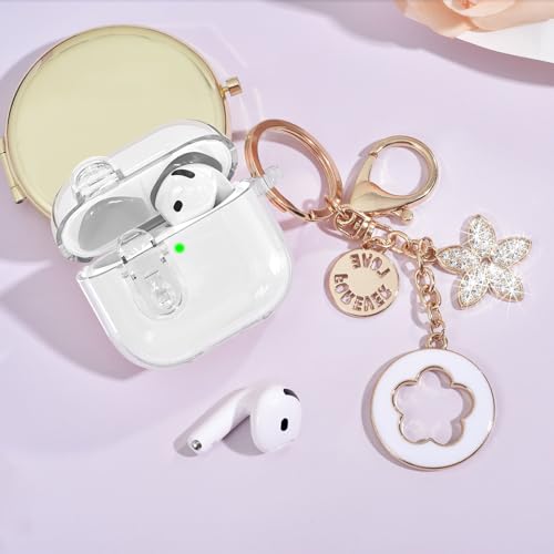 Image of (with Safety Lock) Clear Case Compatible with Cute Apple Airpods 4 Cases 2024 Women, VISOOM Soft TPU Transparency Air pods 4 Gen Case iPods 4 Earbuds Case Girl Bling Keychain for Airpod iPod 4th Gen