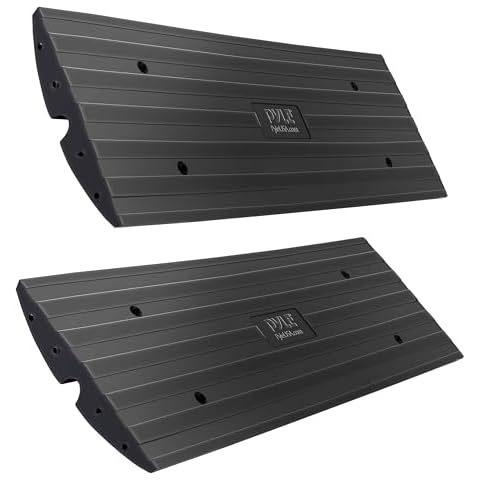 Pyle Car Vehicle Curbside Driveway Ramp - 4ft Heavy Duty Rubber Threshold Bridge Tracks Curb Ramps, 2 Pieces Set (for Car, Truck, Scooter, Bike, Motorcycle, Wheelchair Mobility), Black Cover