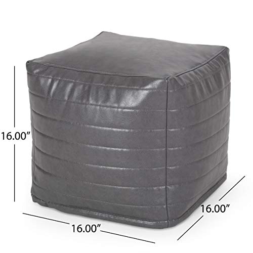 TREATLIFE HOME Contemporary Faux Leather Square Pouf for Seating or Decor, Use, Gray