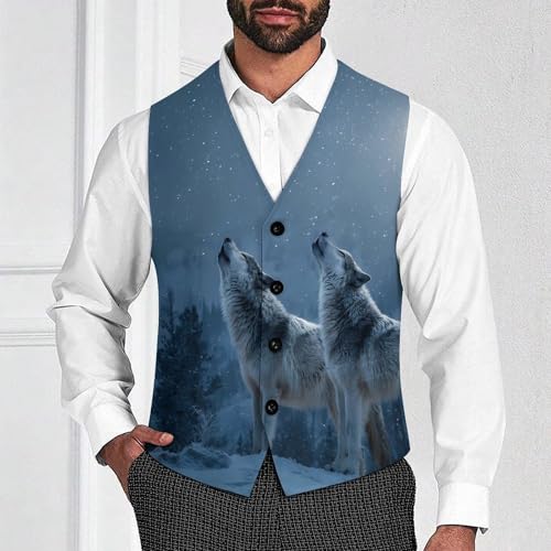 Howling Wolf Men's Suit Vest Slim Fit Business Dress Party Pattern Waistcoat Vest Top2