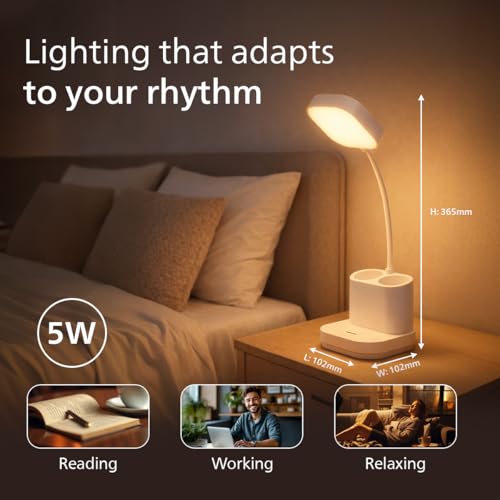 Image of Philips 5W CLARO White LED Desk Light | 3-in-1 Study & Table Lamp | EyeComfort Technology | Adjustable Design | Energy Efficient LED Desk Lamp for Study, Work & Reading | Pack of 1
