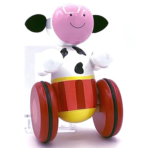Image of Orange Tree Toys: Push Along: Cow- Wooden Toy, Colorful Wheeled Character w /Handle, Encourage First Steps, Push & Pull, Toddler & Kids, Ages 1+