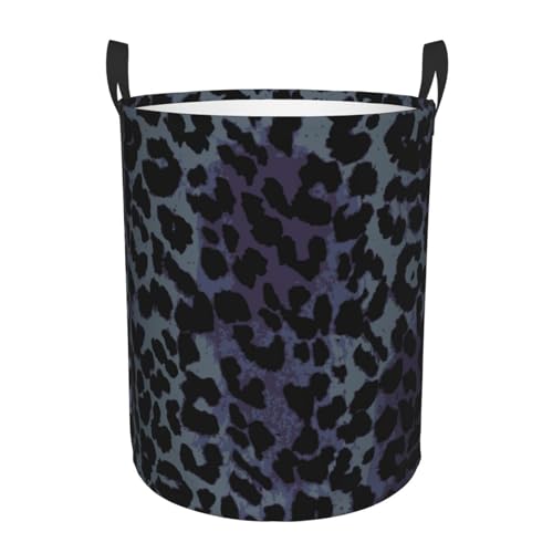 Image of Black Grey Leopard Round Laundry Hamper Storage Basket Toys Clothes Organizer Bin For Home Bathroom Bedroom Dorm Nursery, 62l