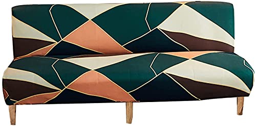 TOPCHANCES Futon Sofa Cover ,Stretch Spandex Folding Sofa Bed Cover Without Armrests ,Armless Futon Sliopcover ,Max Size 80   X 50  (Green &Light Orange)
