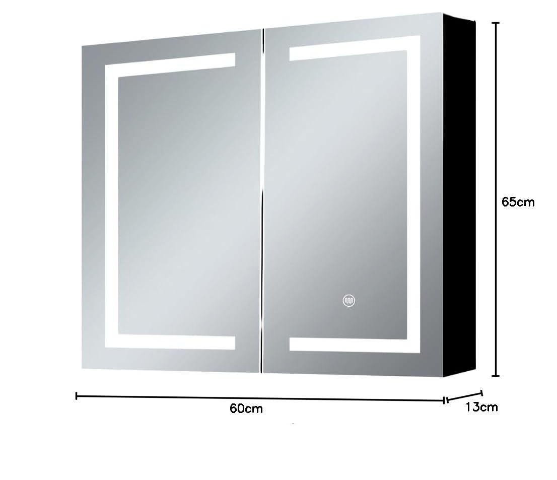 SensaHome Szafka z lustrem z oświetleniem LED - Szafka łazienkowa - 3 kolory LED - 60x65cm
