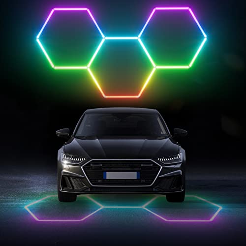 LED Hexagon Garage Light RGB - LED Garage Lights, RGB Hexagon Lights with Color Changing Bright Lighting, DIY Linkable Honeycomb Lights for Car Workshop Basement Gym Lighting, 3pack