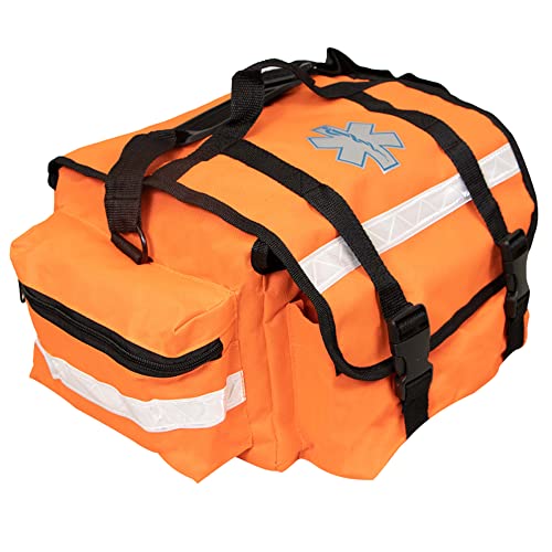 Image of Primacare KB-RO74-O First Responder Trauma Bag, 17 inch x 9 inch x 7 inch, Orange - EMT /EMS Medical Supply Organizer with Padded Dividers, Multiple Compartments, Side Pockets, Reflective Strip, Durable Design