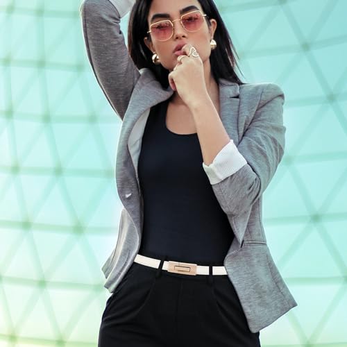 Earnda 3 Pack Women Skinny Waist Belt with Gold Buckle Adjustable Patent Leather Thin Belt for Dress Jeans Coat3