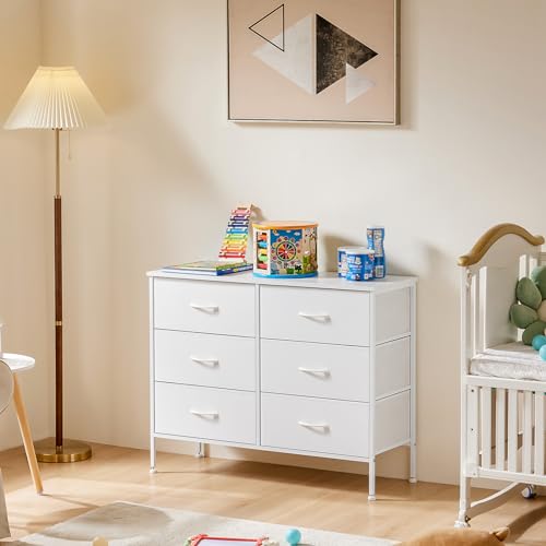 Image of OLIXIS 6 Drawers Storage Organizers Units, Closet Organizers and Storage for Clothes, Fabric Storage Drawer TV Stand for Living Room, Chest of Dresser in 31.5 inch D x 11.8 inch W x 31.5 inch H, White