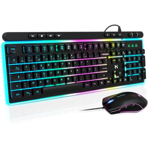 HLONONE Pack Clavier Souris Gaming - Ergonomique Clavier Souris Gamer Filaire - Éclairage LED...
