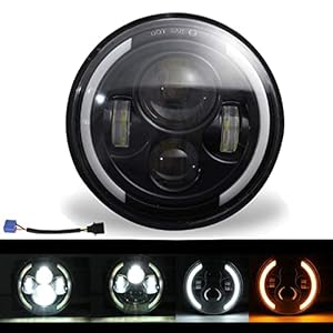 7” Phare de Travail LED 300W 30000LM 4 Lentilles Angel Eyes 3000K+6000K 4 Modes Eclairages Rond Noir Cree Feux LED Off Road Feu Croisement DRL HI LO Beam pour Wrangler JK TJ LJ CJ Hummber H1 H2