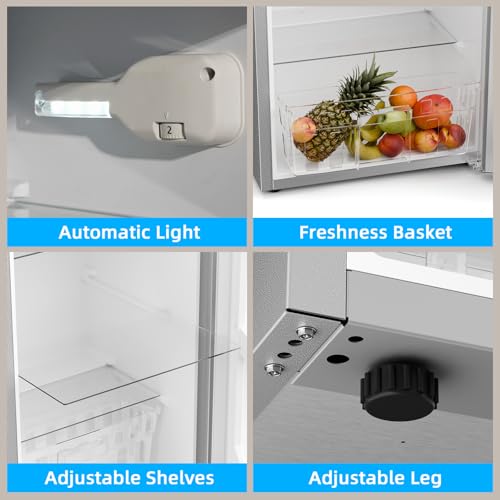 Image of Antarctic Star 4.5 Cu.Ft Compact Refrigerator,Mini Fridge With Freezer,Double Door,Adjustable Removable Glass Shelves for Dorm,Office,Kitchen,GREY