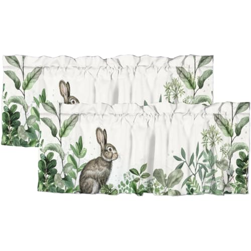 TEOTKOEXLA Spring Easter Bunny, Kitchen Valance Curtain Cute Rabbits Floral